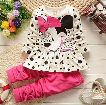 New Minnie Girls Clothing Set Autumn Spring Fashion Cotton Girl Clothes Sets Childre... - White / 3T