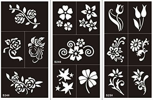 Tattoo Stencil / Template 10 Sheet Set Flower Pretty New Henna Designs
