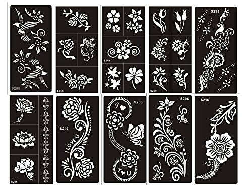 Tattoo Stencil / Template 10 Sheet Set Flower Pretty New Henna Designs