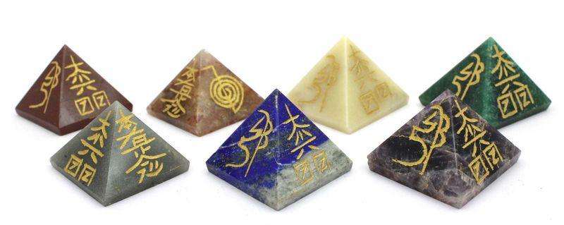 Natural Crystal Pyramid engraved with Reiki Signs - Red Jasper