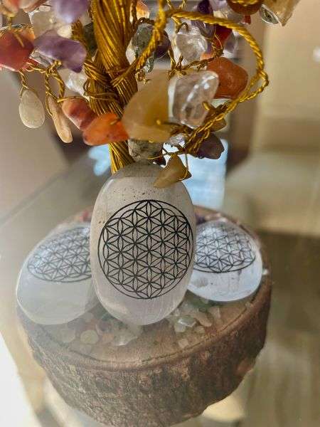 Selenite Flower of Life Palm Stones - 4cm to 7cm