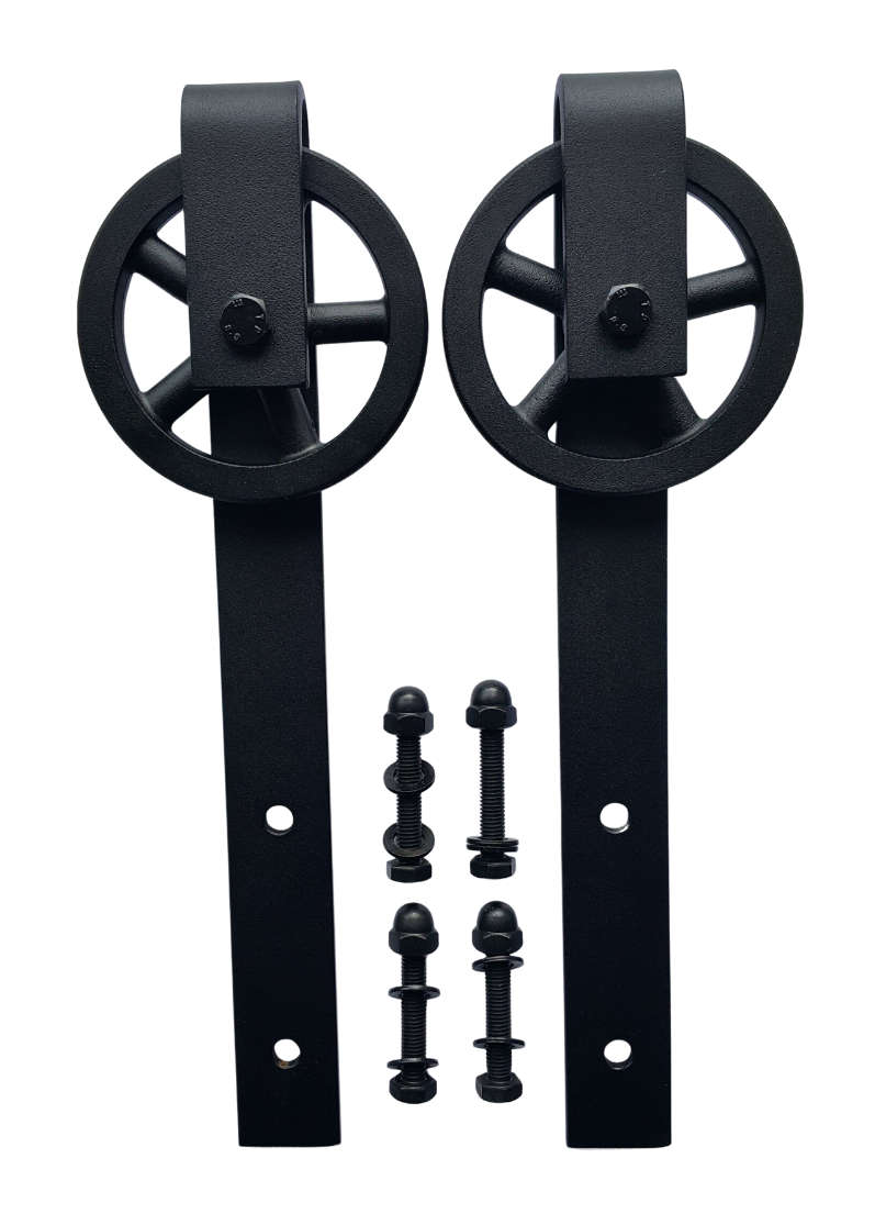 Barn Door Wheel & Bracket Assembly Only - Vintage look 120mm Aluminium Spoke Wheel