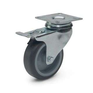 Grey Swivel Castor Plate With Brake (75mm Wheel Dia)