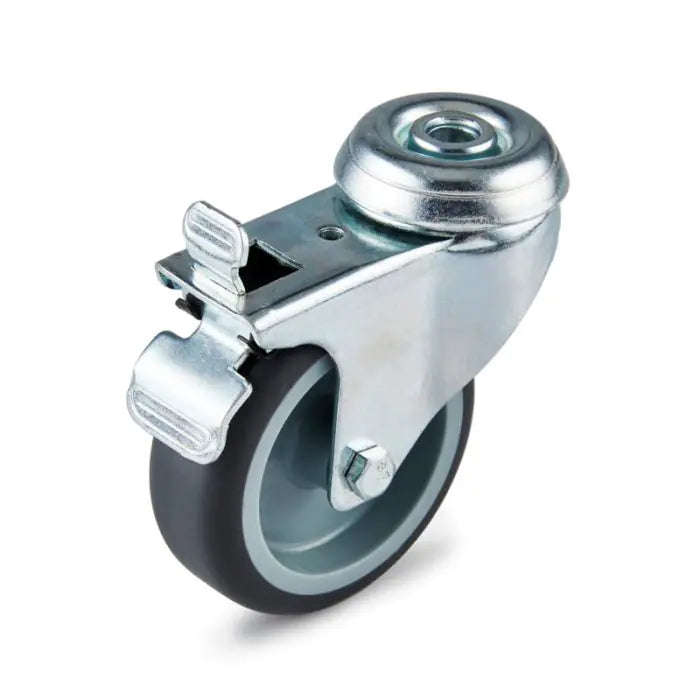 Grey Swivel Castor Bolt With Brake (75mm Wheel Dia)