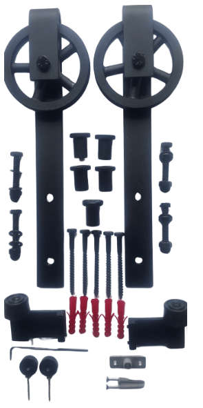Premium Barn Door Hardware Kit incl 2m Rail - Vintage look 120mm Aluminium Spoke Wheel (no door i...
