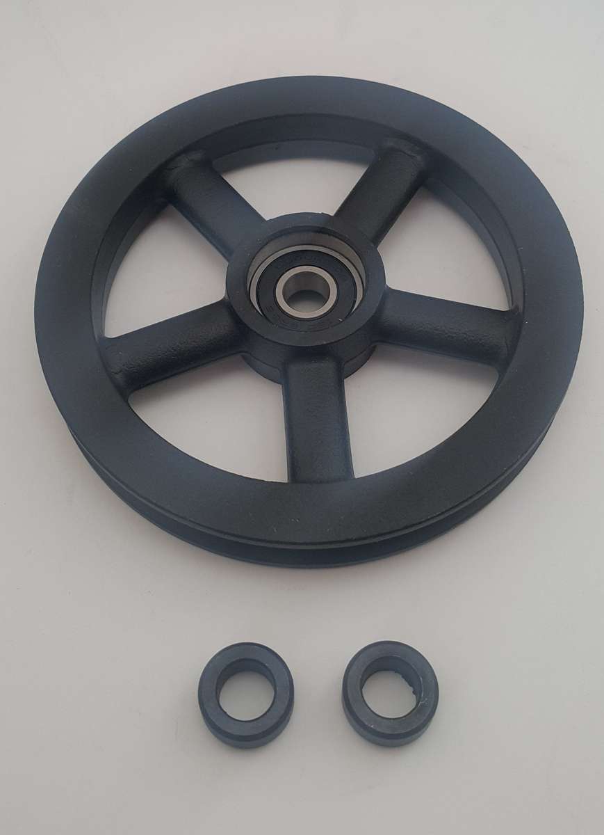120mm Aluminium black spoke wheel/pulley, bearing and bushes only