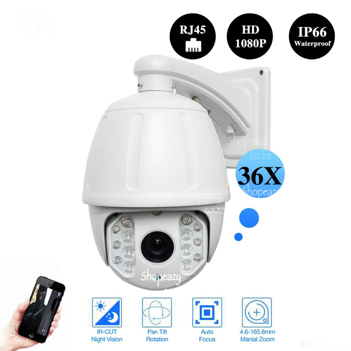 7" Inch HD 2.0MP 36X ZOOM Outdoor PTZ IP High Speed Dome CCTV Camera IR CUT Night 120M