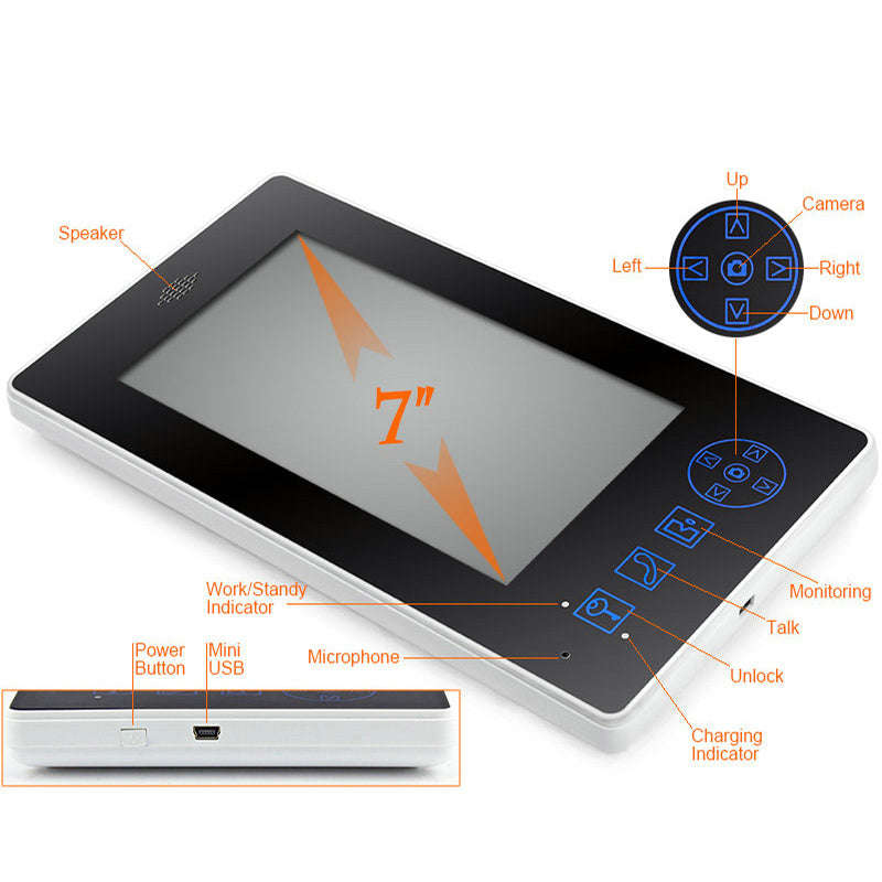 2.4G 7" TFT Wireless Video Door Phone Intercom Doorbell Home Security Camera Monitor color speake...