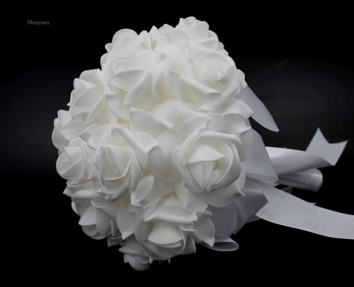 WEDDING-CRYSTAL-BOUQUET-BRIDAL-BRIDESMAID-ARTIFICIAL-FOAM-FAKE-ROSE&SILK