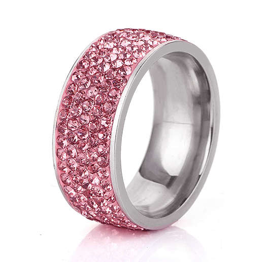 5 Full Row Pink Stainless Steel Ring - 17 / pink