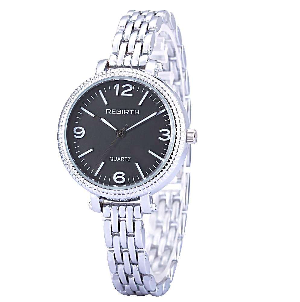 Rebirth Classic Luxury Ladies Stainless Steel Quartz Watch - Black - white