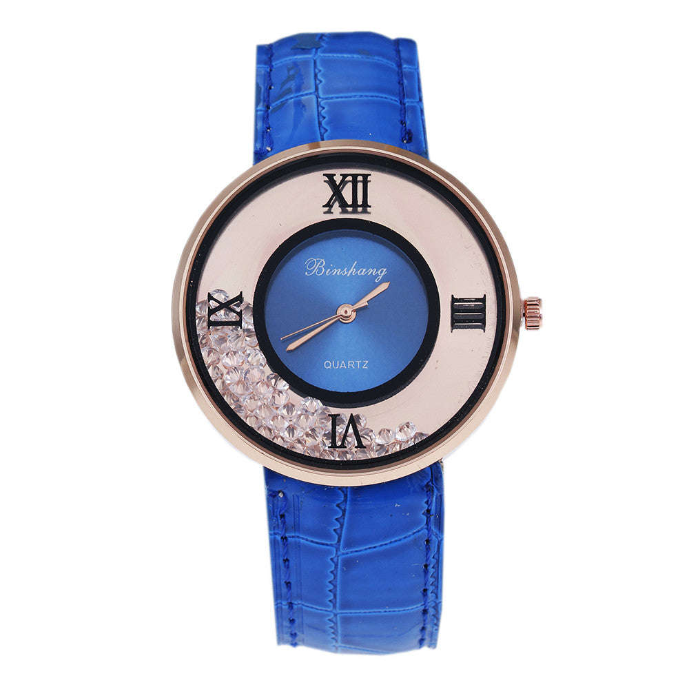 Ladies Luxury Leather - Fashion Stone quartz watch - Blue