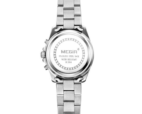 MEGIR 2064 Silver Men's Full Chronograph movement with calendar - Black Face