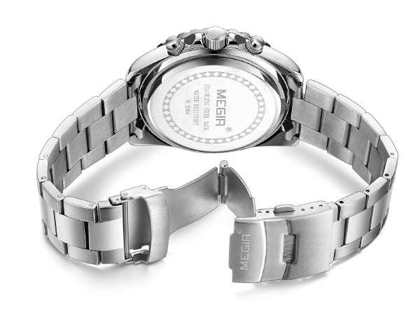 MEGIR 2064 Silver Men's Full Chronograph movement with calendar - Black Face