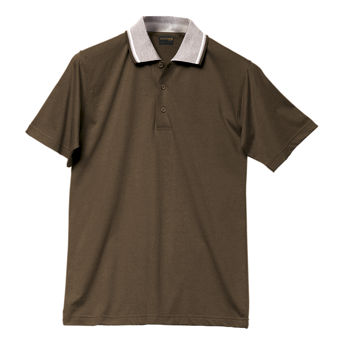 BARRON Mens Jacquard Collar Golfer - Khaki / L