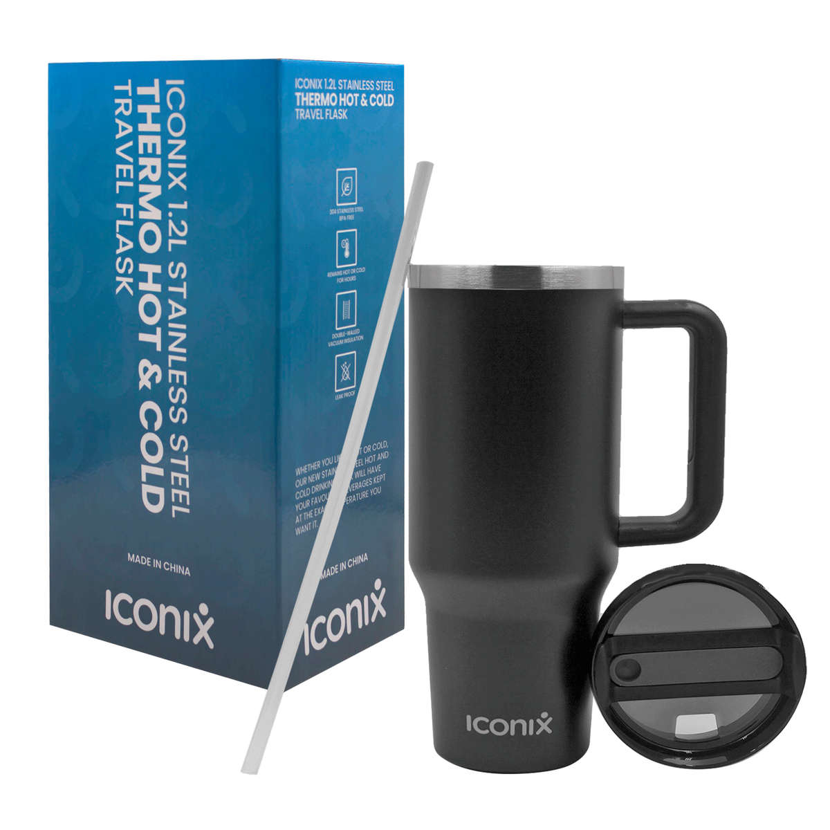 Iconix 1.2L Stainless Steel Travel Flask with Silicone Lid - Black