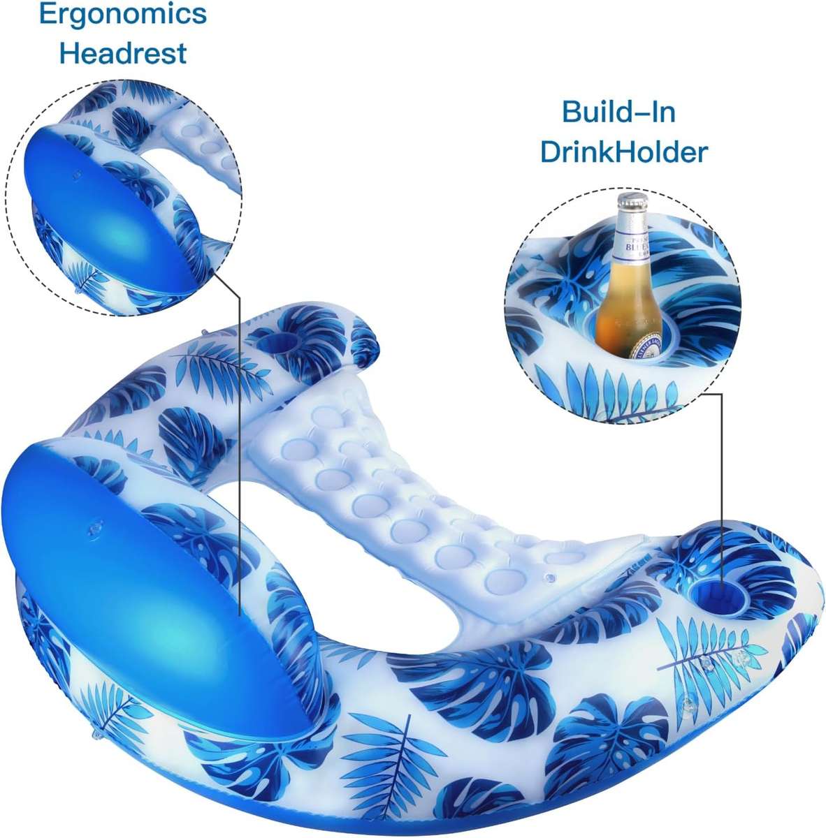 Iconix Blue Leaf Canopy Pool Float and lounger with Cup Holders