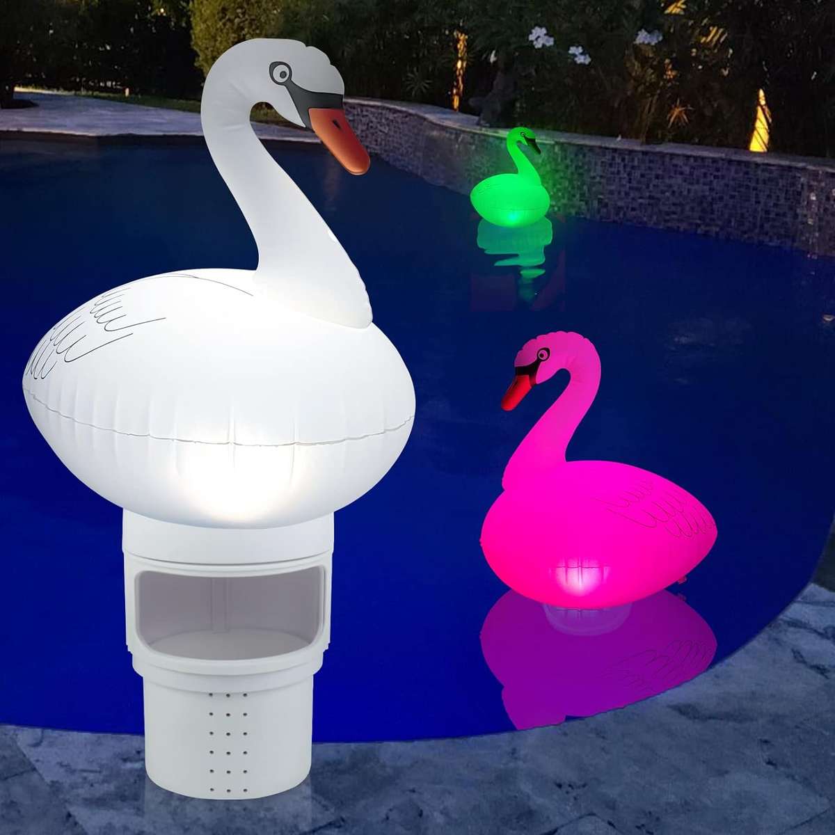 Solar LED Inflatable Swan Chlorine Floater