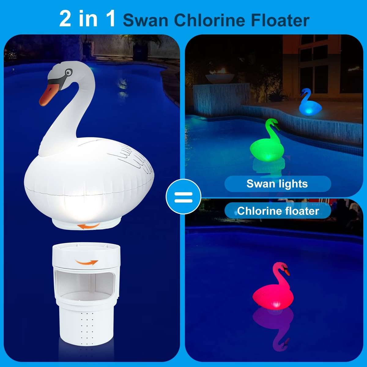 Solar LED Inflatable Swan Chlorine Floater