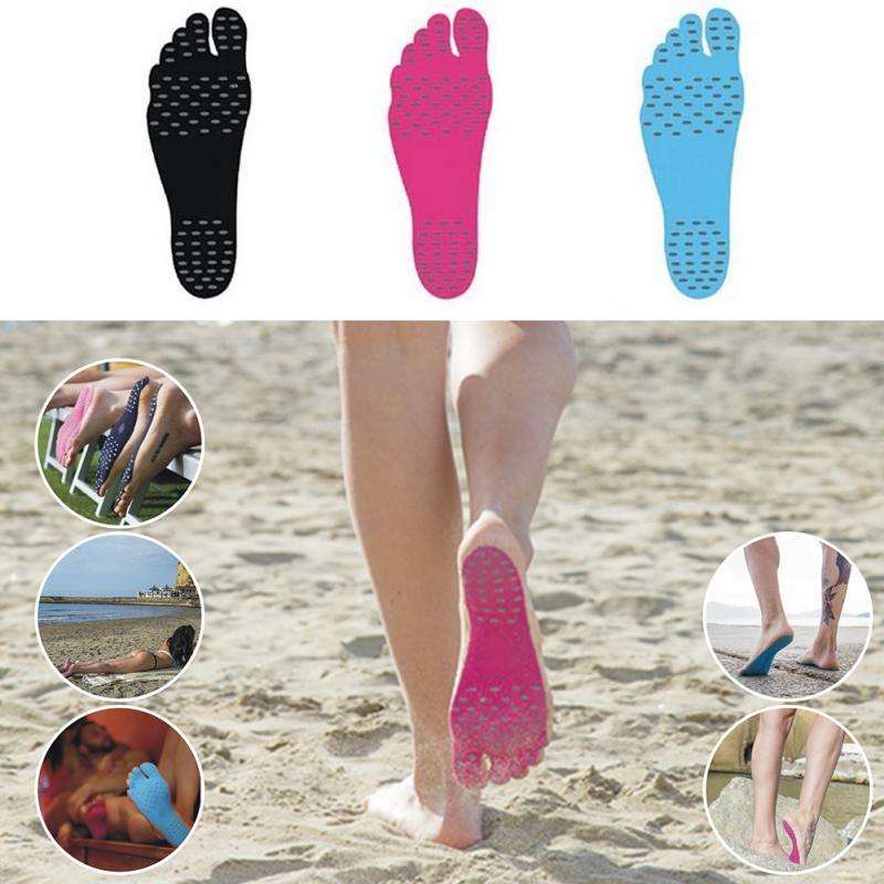 2 Pairs of Beach Stick-On Waterproof Soles - M / Hot Pink