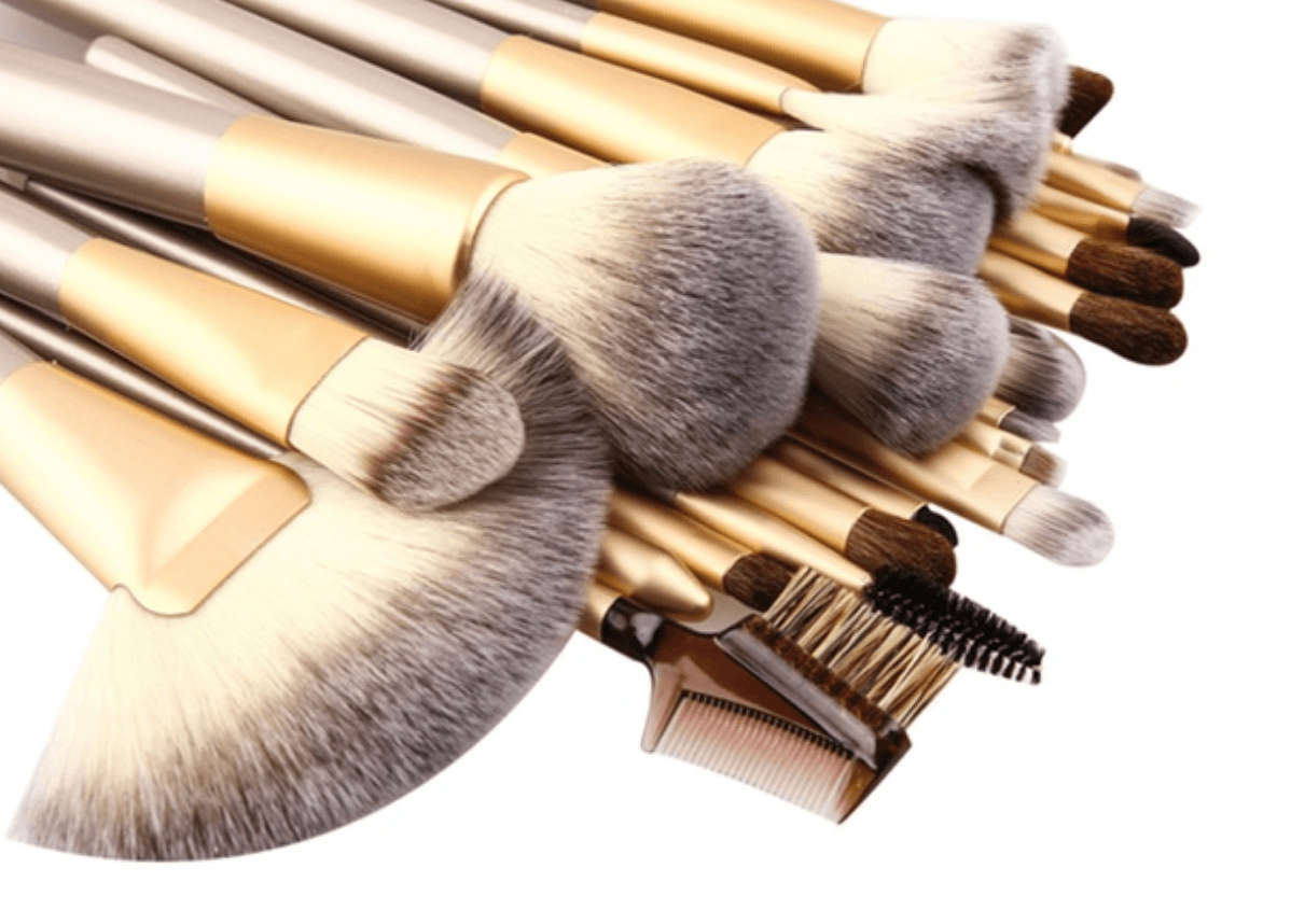 24 Piece Champagne Gold Makeup Brushes Set