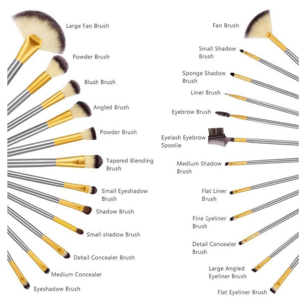 24 Piece Champagne Gold Makeup Brushes Set