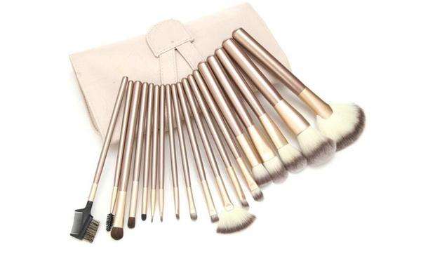 24 Piece Champagne Gold Makeup Brushes Set