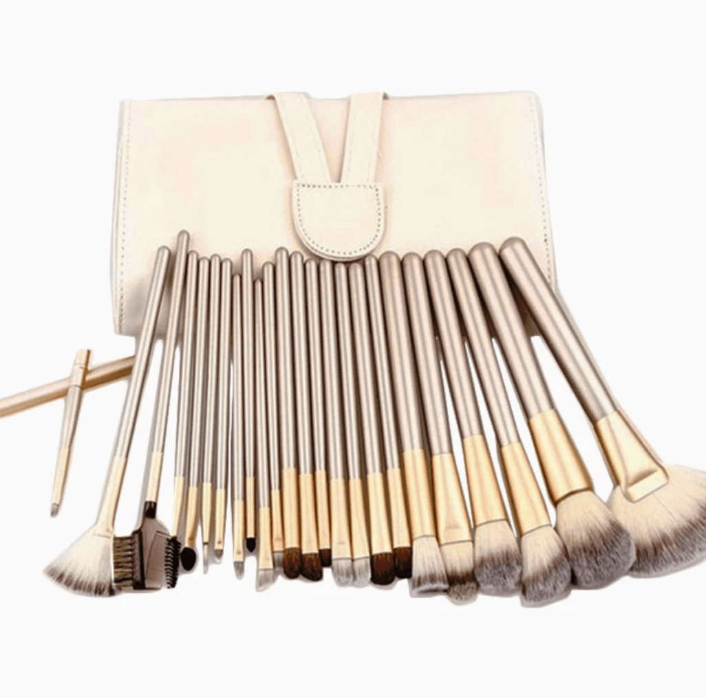 24 Piece Champagne Gold Makeup Brushes Set