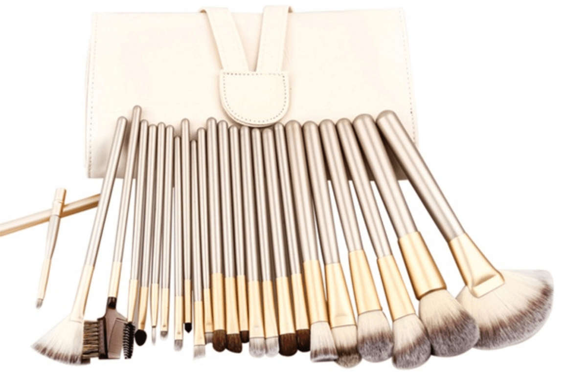 24 Piece Champagne Gold Makeup Brushes Set