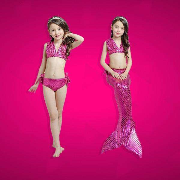 3 Piece Kids Hot Pink Mermaid Bikini | JP18 - 120