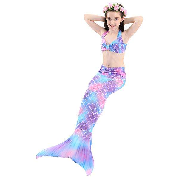 3 Piece Kids Multi-Colour Pink and Purple Mermaid Bikini | DH48 - 130