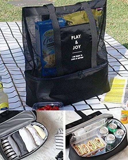 Beach and Picnic Tote Bag with Cooler - Blue or Green