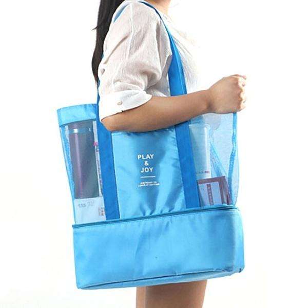 Beach and Picnic Tote Bag with Cooler - Blue or Green