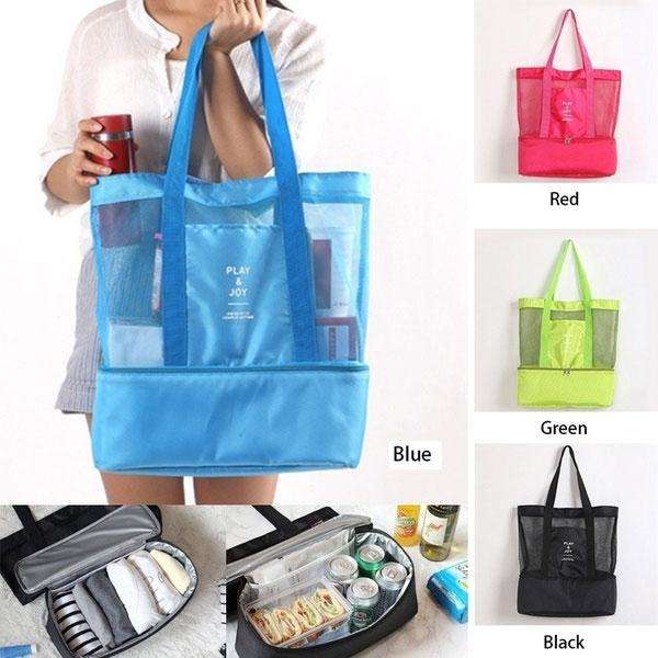 Beach and Picnic Tote Bag with Cooler - Blue or Green