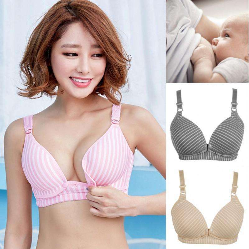 Comfy Cotton Nursing Bra - Grey Stripe / 85C