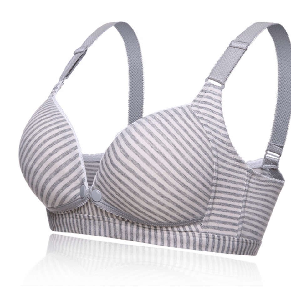 Comfy Cotton Nursing Bra - Grey Stripe / 85C