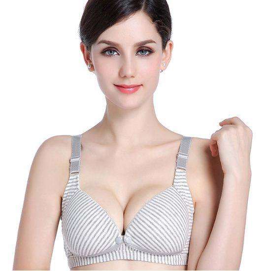Comfy Cotton Nursing Bra - Grey Stripe / 85C