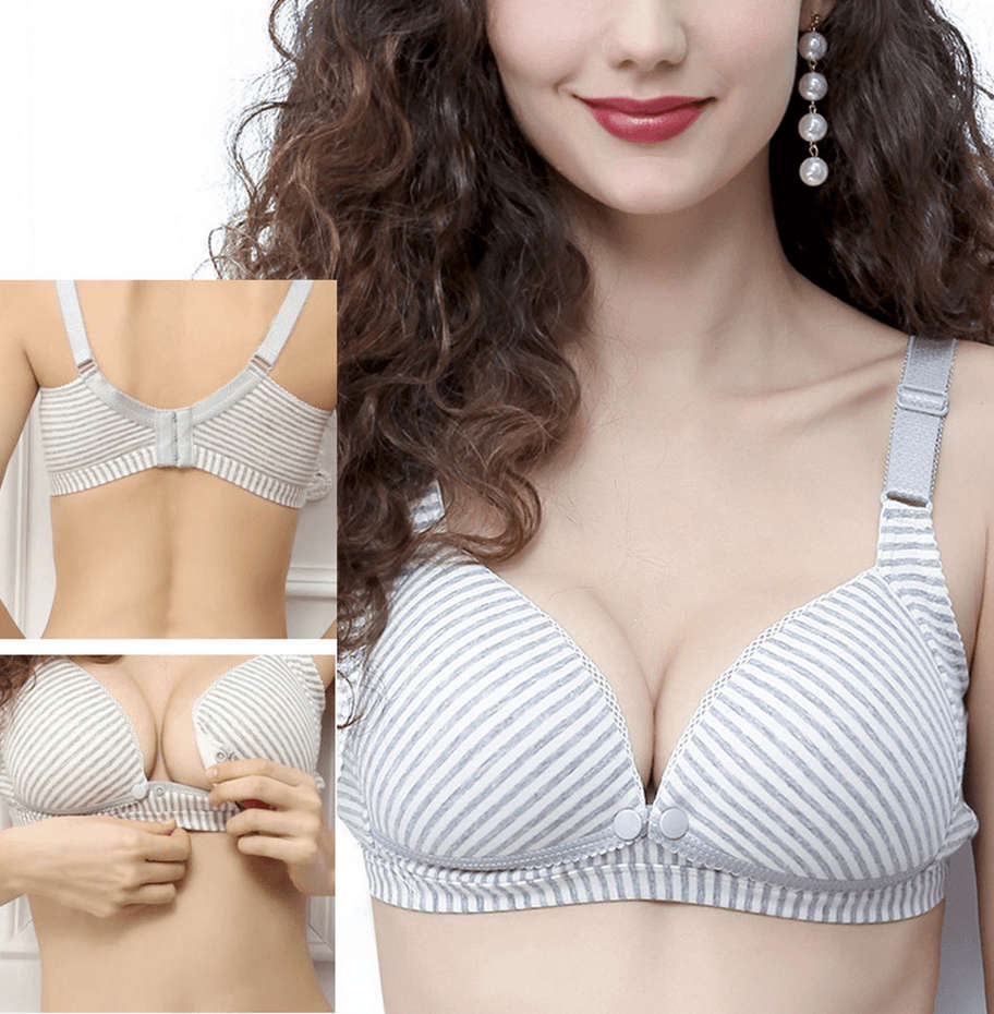 Comfy Cotton Nursing Bra - Grey Stripe / 85C
