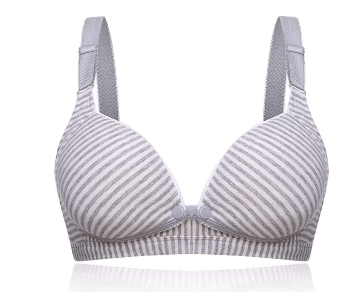Comfy Cotton Nursing Bra - Grey Stripe / 85C