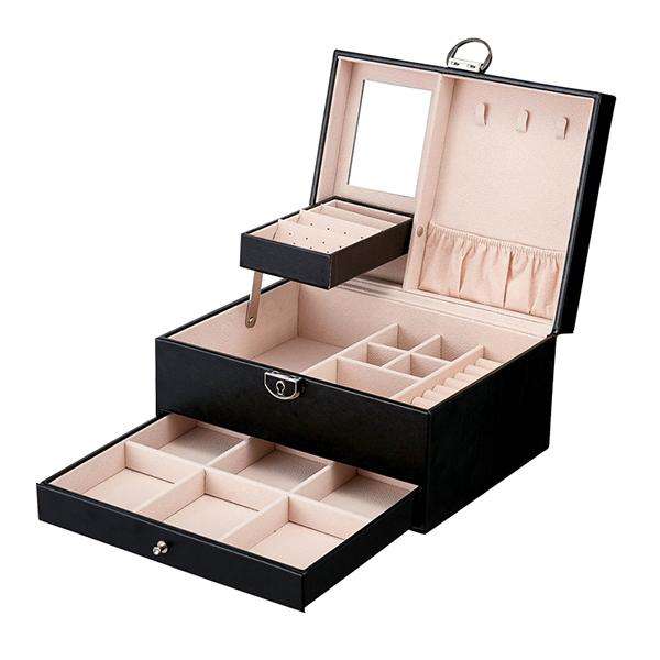 Convenient PU Leather Jewellery Storage Display Organiser with drawer - Black