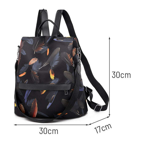 Ladies 3-Way Water-Resistant Anti-Theft Backpack  Feathered Beauty