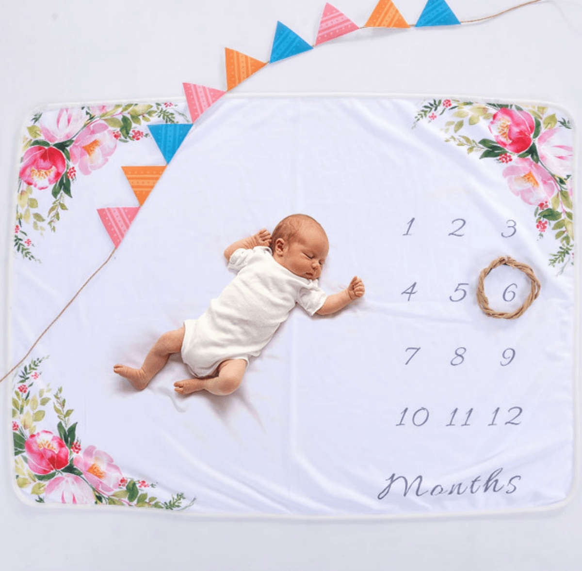Newborn Baby Monthly Milestone Blanket - Floral Printed