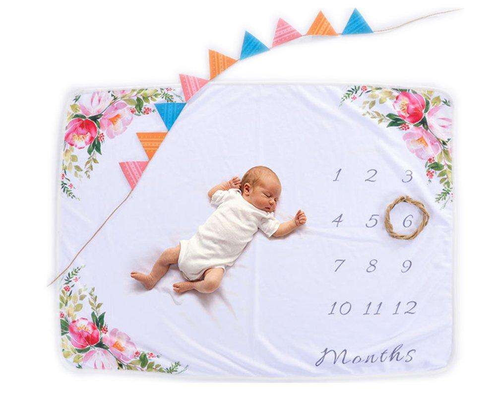 Newborn Baby Monthly Milestone Blanket - Floral Printed
