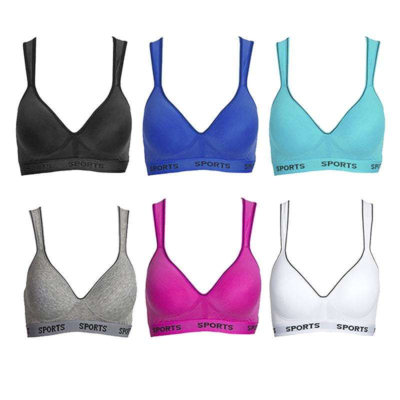 Pack of 6 Colour Wireless Sports Bra's - 8926B