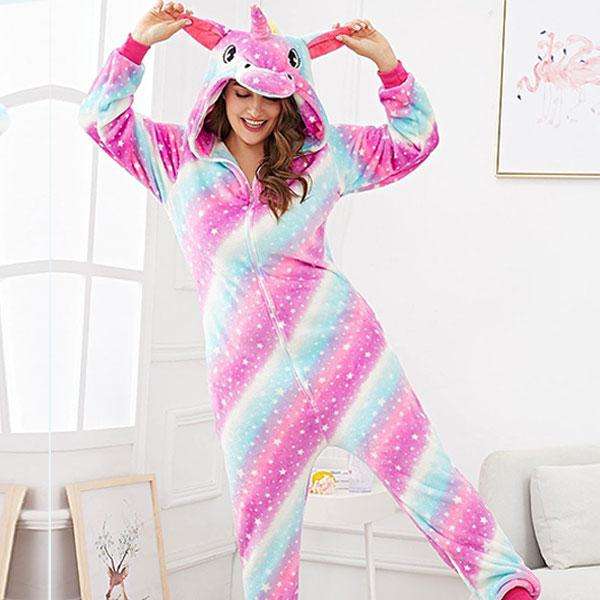 Adults Pink and Blue Starry Unicorn Onesie - L