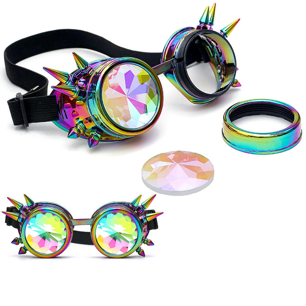 Kaleidoscope Colorful Glasses Rave Festival Party EDM Sunglasses Diffracted Lens - Multicolor