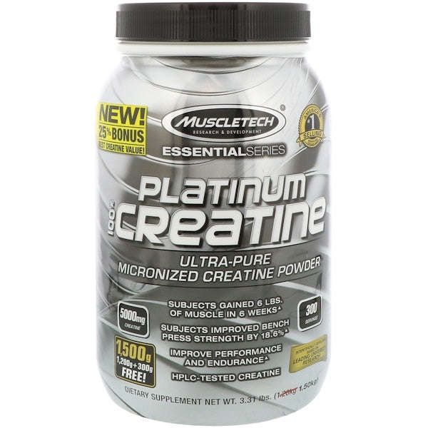 Muscletech, Essential Series, Platinum 100% Micronized Creatine, Unflavored, 3.31 lbs (1.50 kg)