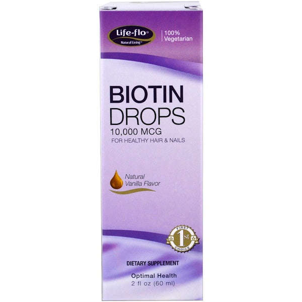 Life Flo Health, Biotin Drops, For Healthy Hair & Nails, Natural Vanilla Flavor, 10,000 mcg, 2 fl...
