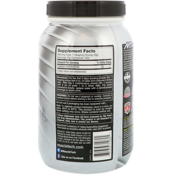 Muscletech, Essential Series, Platinum 100% Micronized Creatine, Unflavored, 3.31 lbs (1.50 kg)