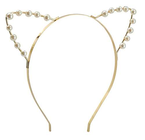 Cat Ears Headband - 6 Pack Rhinestones Pearls Kitty Cosplay Costume Hair Headwear for Theme and...